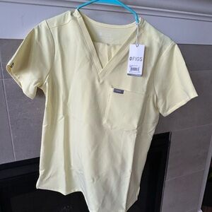 FIGS Butter yellow Scrub Jogger Pants with Blue Drawstring Accent